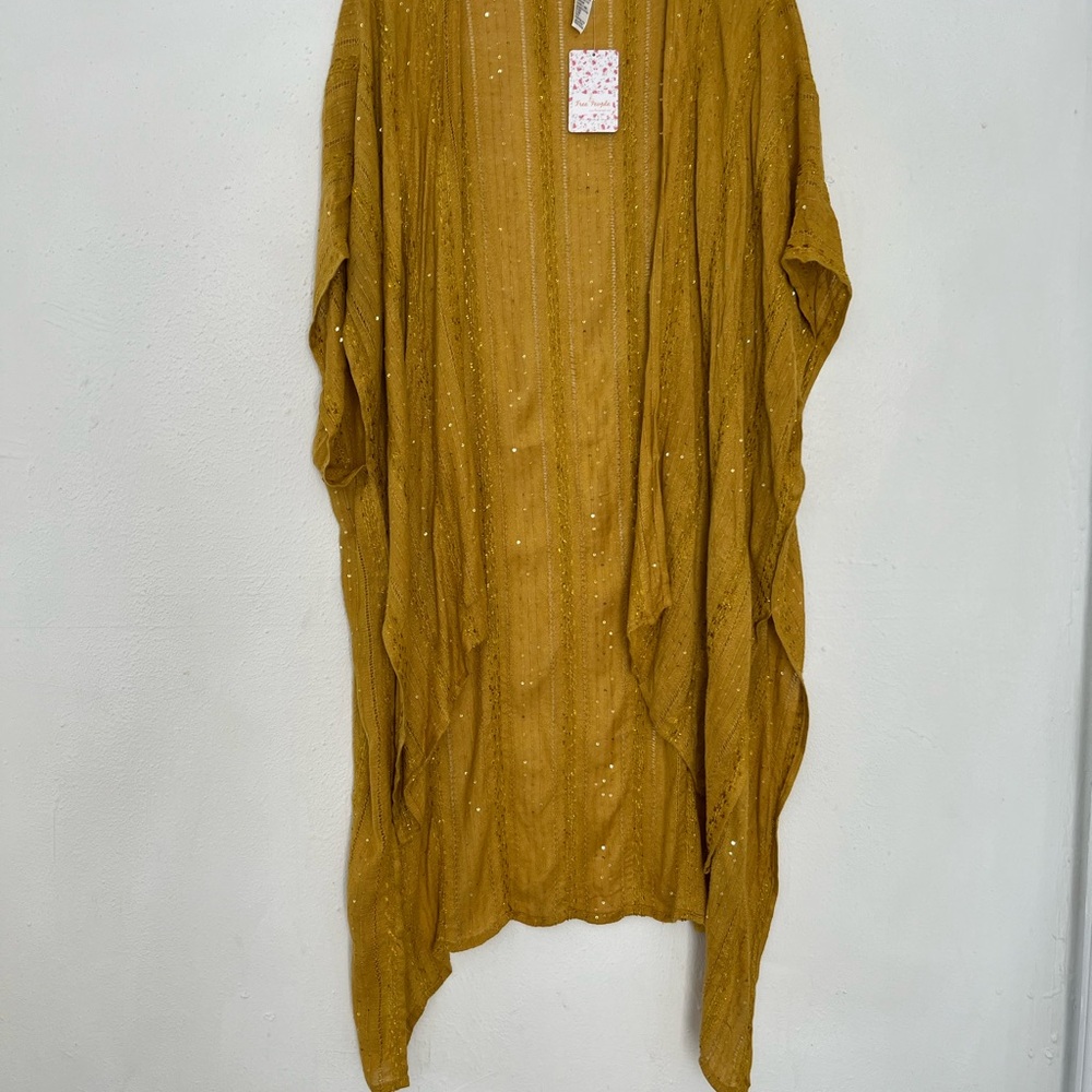 Free People Golden Yellow Open-Weave Cardigan